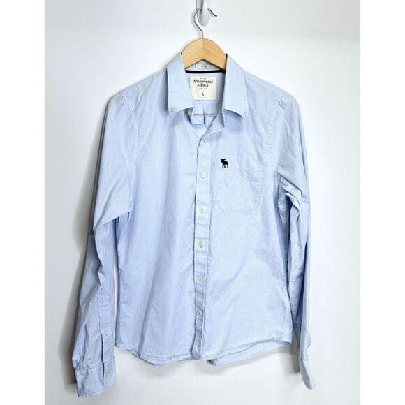 Abercrombie & Fitch Shirt Mens Large Blue Long Sleeve Casual Button Down - Picture 2 of 8